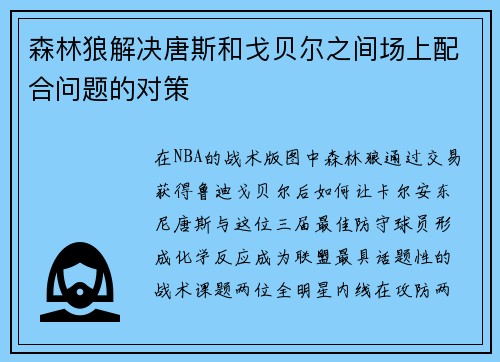 森林狼解决唐斯和戈贝尔之间场上配合问题的对策