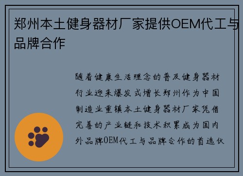 郑州本土健身器材厂家提供OEM代工与品牌合作