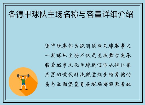 各德甲球队主场名称与容量详细介绍