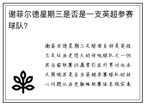 谢菲尔德星期三是否是一支英超参赛球队？